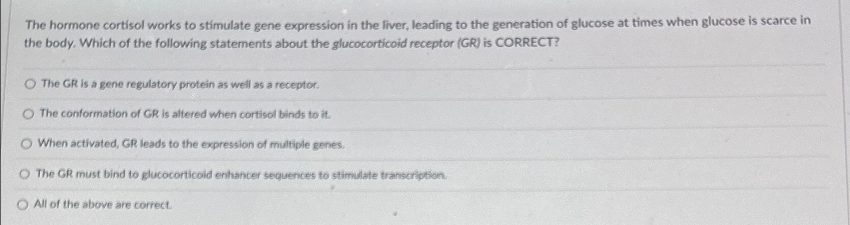Solved The hormone cortisol works to stimulate gene | Chegg.com