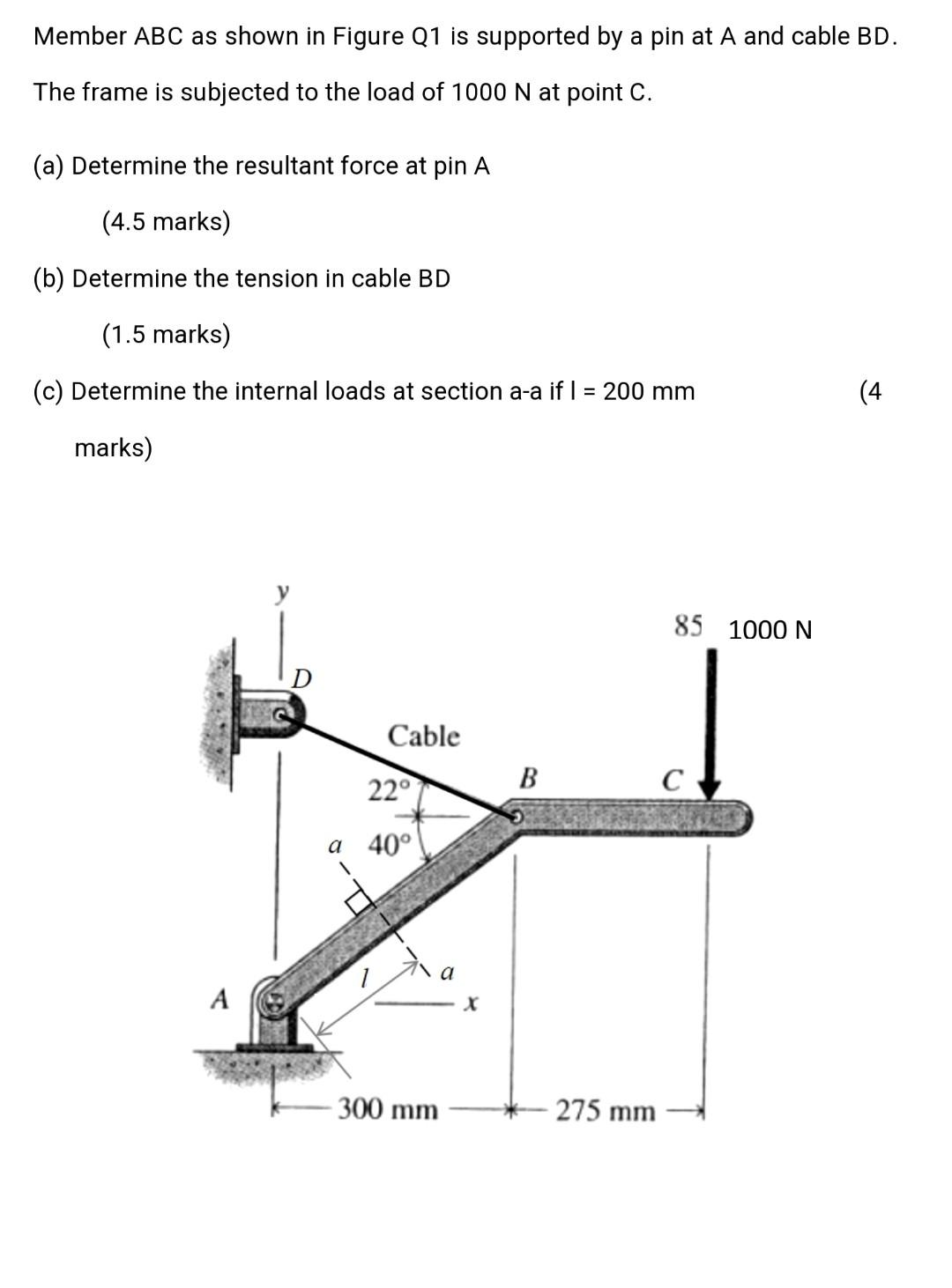 Solved Member ABC As Shown In Figure Q1 Is Supported By A | Chegg.com