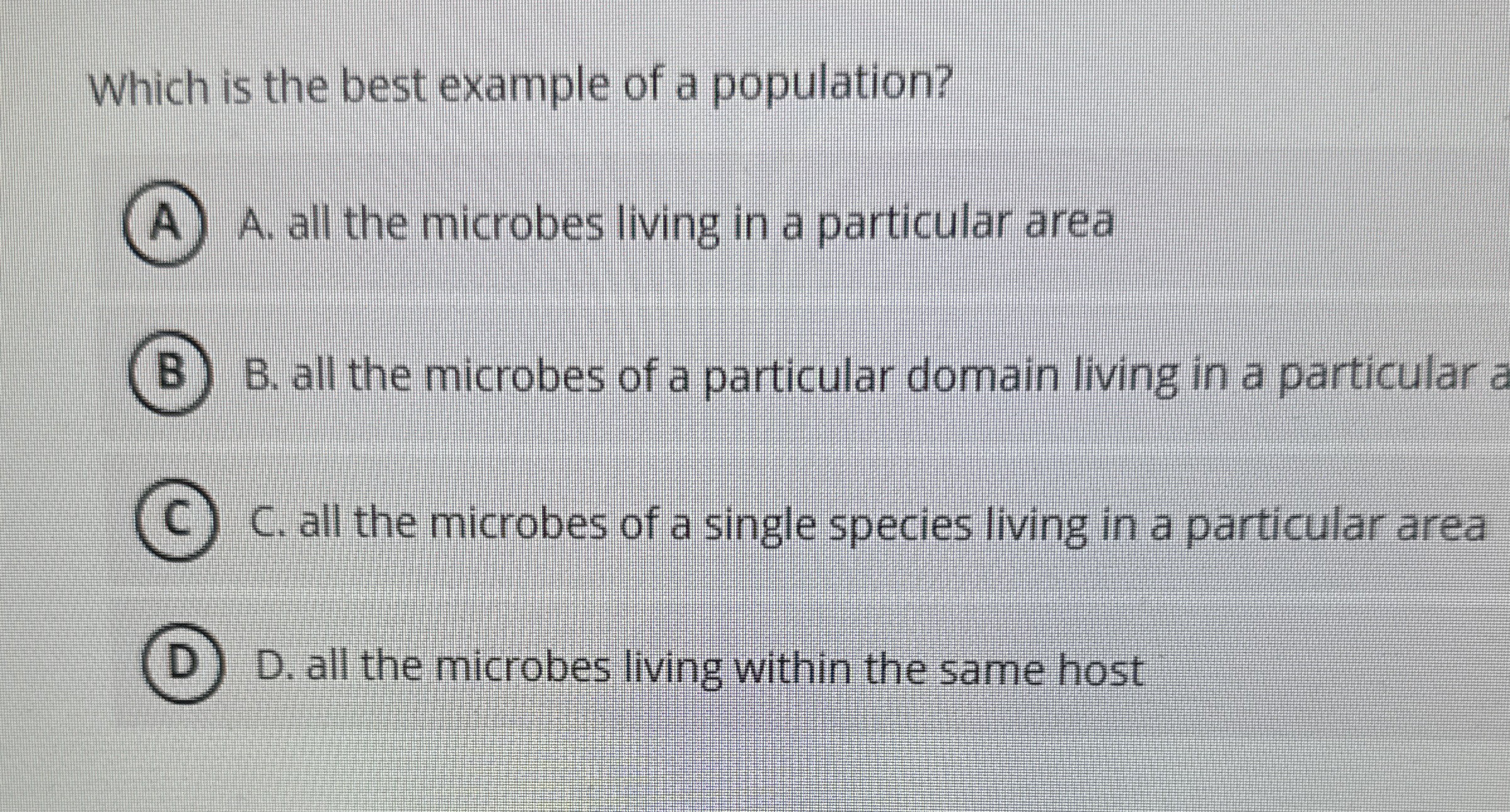 Which is the best example of a population?(A) ﻿A. | Chegg.com