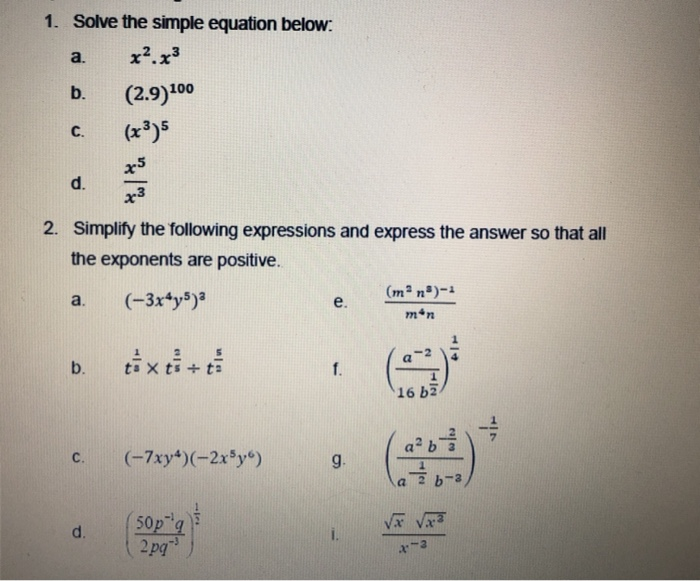 Solved 1 Solve The Simple Equation Below A X X B 2 Chegg Com