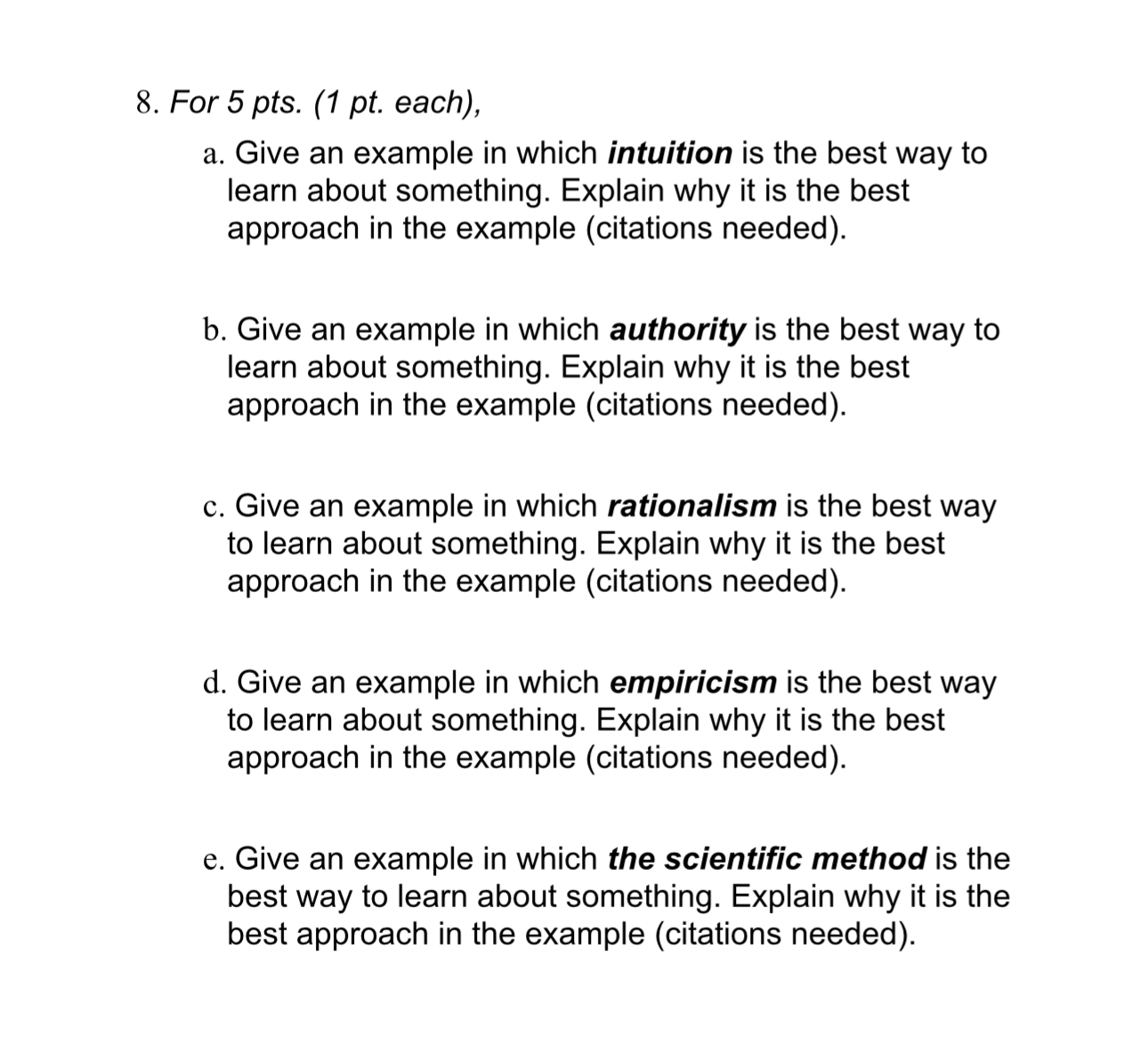 Solved For 5 ﻿pts. (1 ﻿pt. ﻿each),a. ﻿Give an example in | Chegg.com
