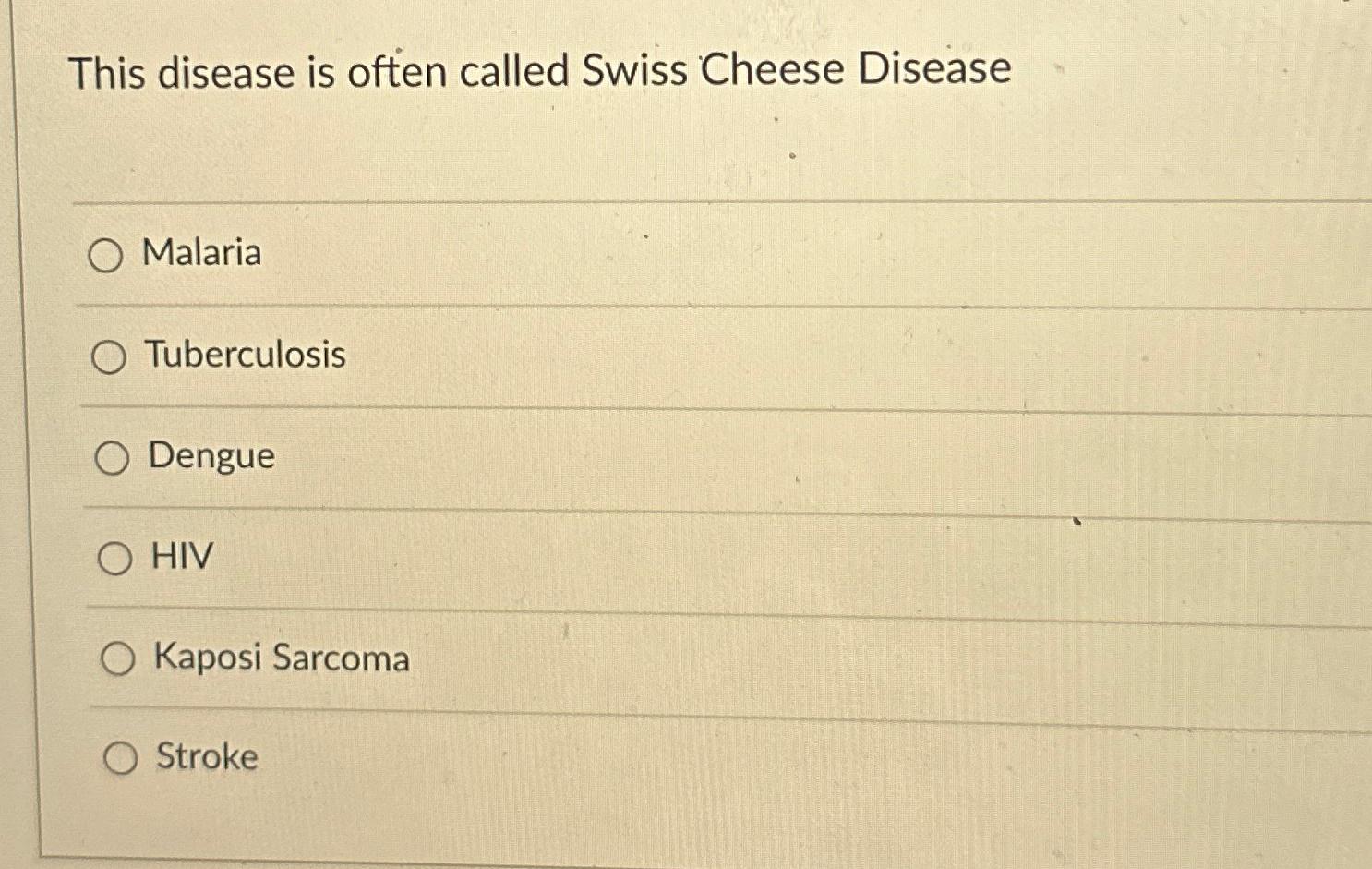 Solved This disease is often called Swiss Cheese