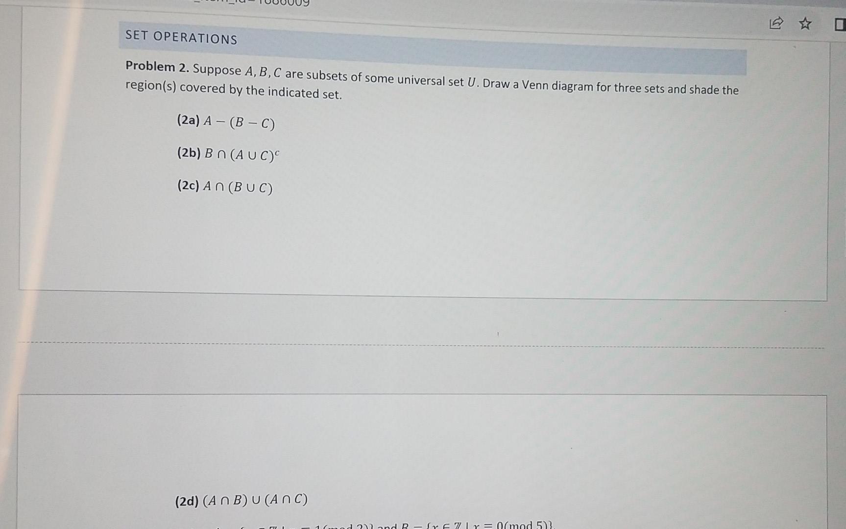 Solved SET OPERATIONS Problem 2. Suppose A, B, C Are Subsets | Chegg.com