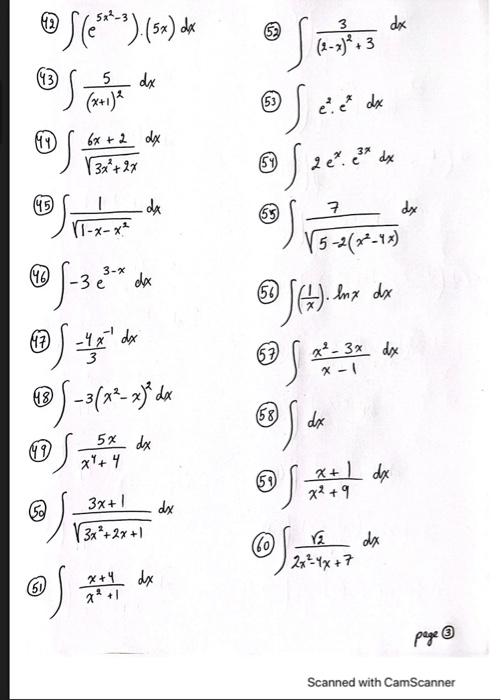 Solved 12 ∫ E5x2−3 ⋅ 5x Dx 52 ∫ 2−x 2 33dx 43