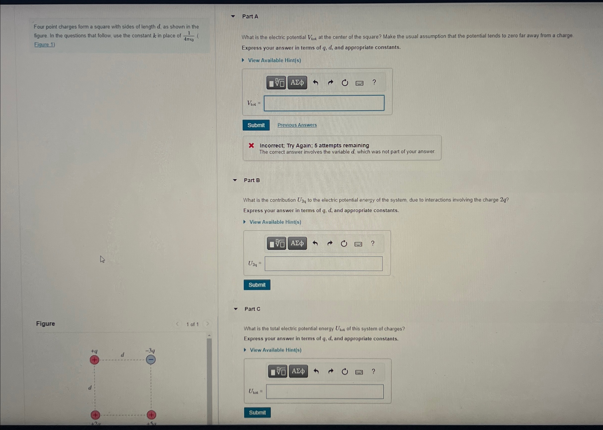 Solved Four point charges form a square with sides of length | Chegg.com