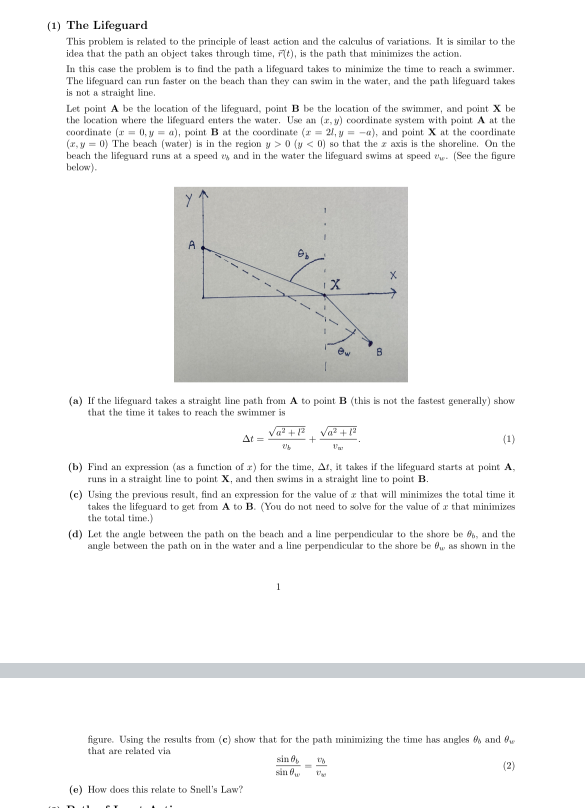 Solved (1) ﻿The LifeguardThis problem is related to the | Chegg.com