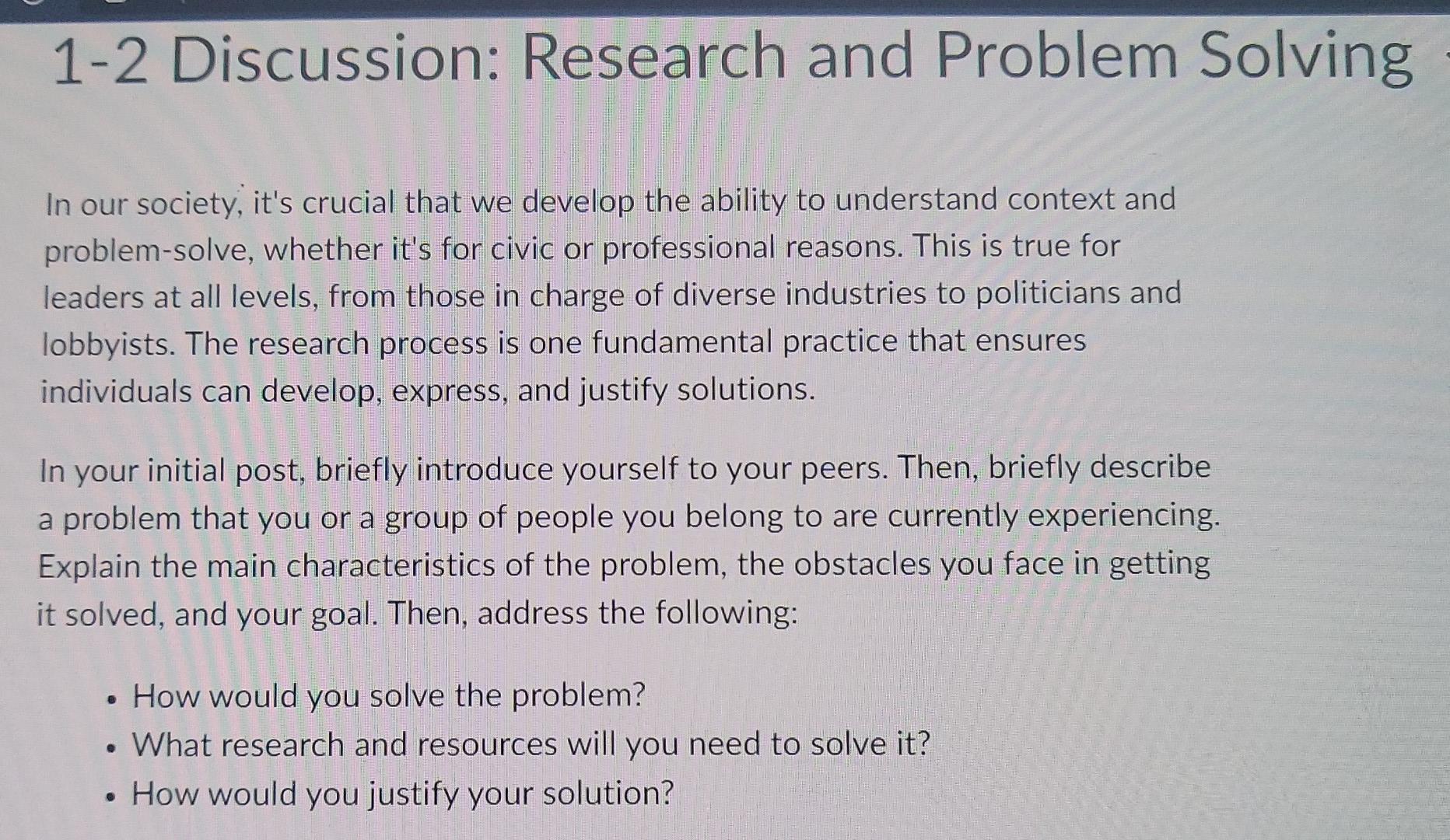 12 Discussion Research and Problem Solving In our