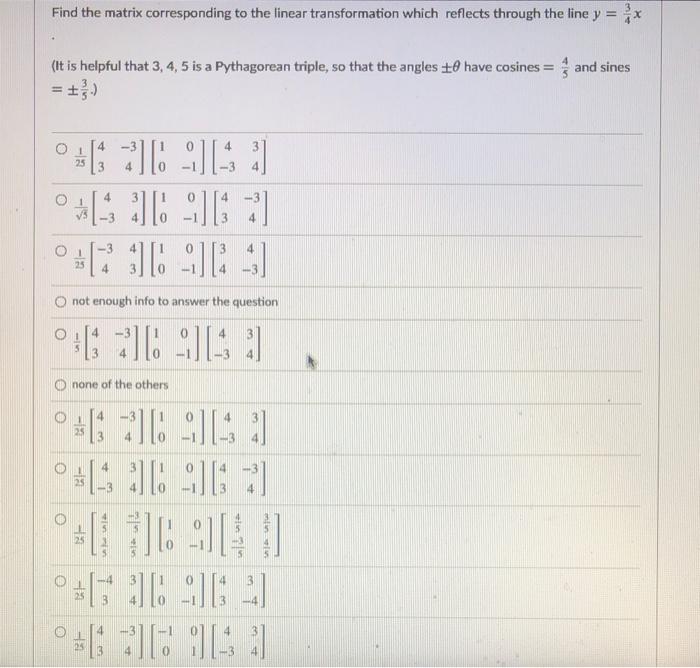 Solved Find the matrix corresponding to the linear | Chegg.com