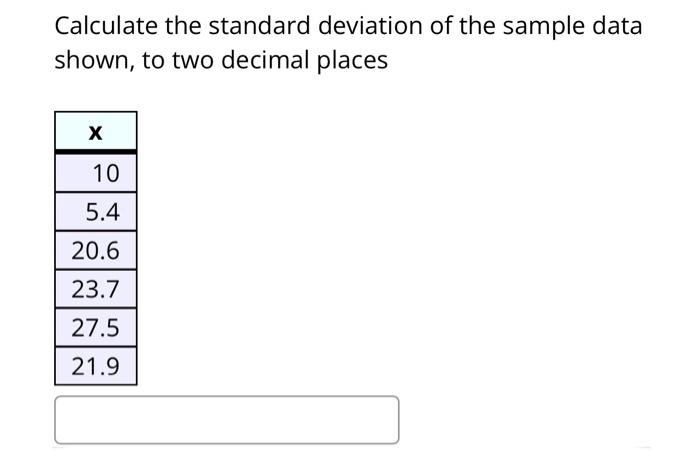 Solved Calculate the standard deviation of the sample data | Chegg.com
