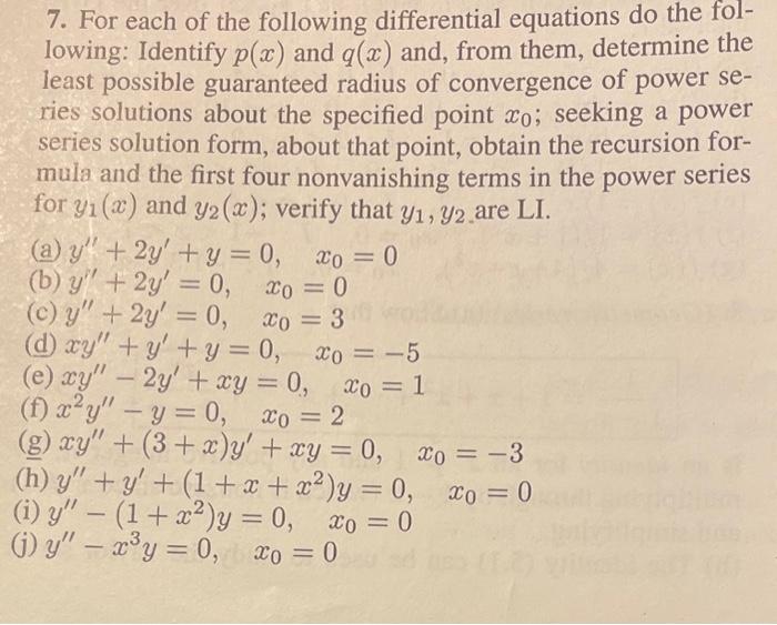 Solved 7. For each of the following differential equations | Chegg.com