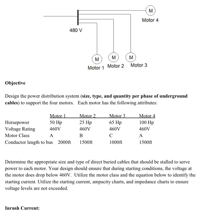 Solved M Motor 4 480 V M M Motor 1 Motor 2 M Motor 3 | Chegg.com