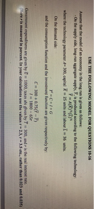 Solved USE THE FOLLOWING MODEL FOR QUESTIONS 10-16 Assume | Chegg.com