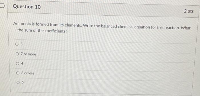 Solved Question 10 2 pts Ammonia is formed from its | Chegg.com