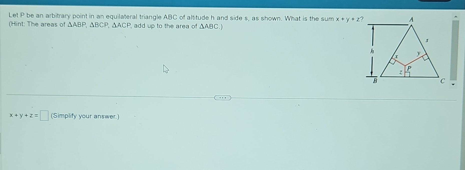 Solved Let P be an arbitrary point in an equilateral Chegg