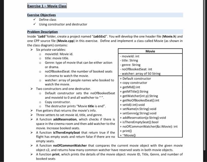Solved Exercise 1 - Movie Class Exercise Objectives Define | Chegg.com
