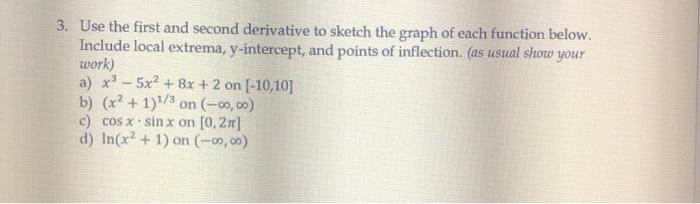 Solved 3. Use the first and second derivative to sketch the | Chegg.com
