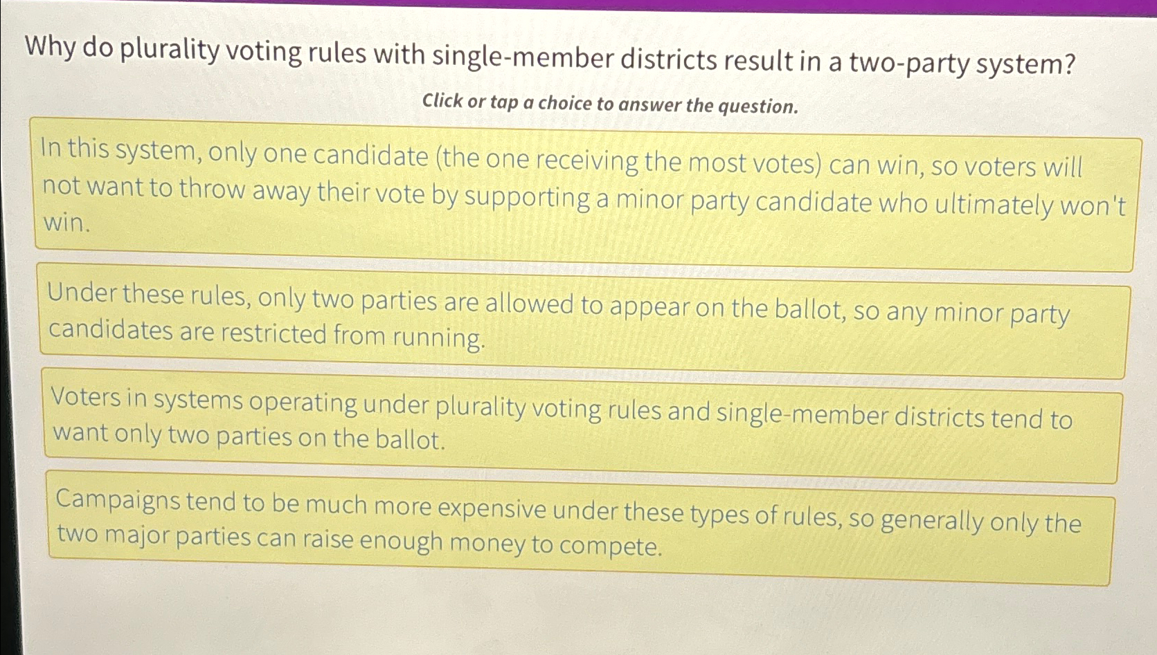 Solved Why do plurality voting rules with singlemember