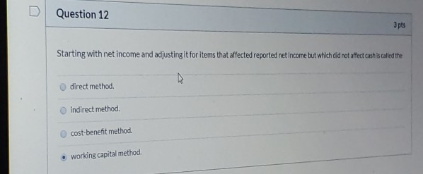 Solved Question 12 3pts Starting With Net Income And Chegg