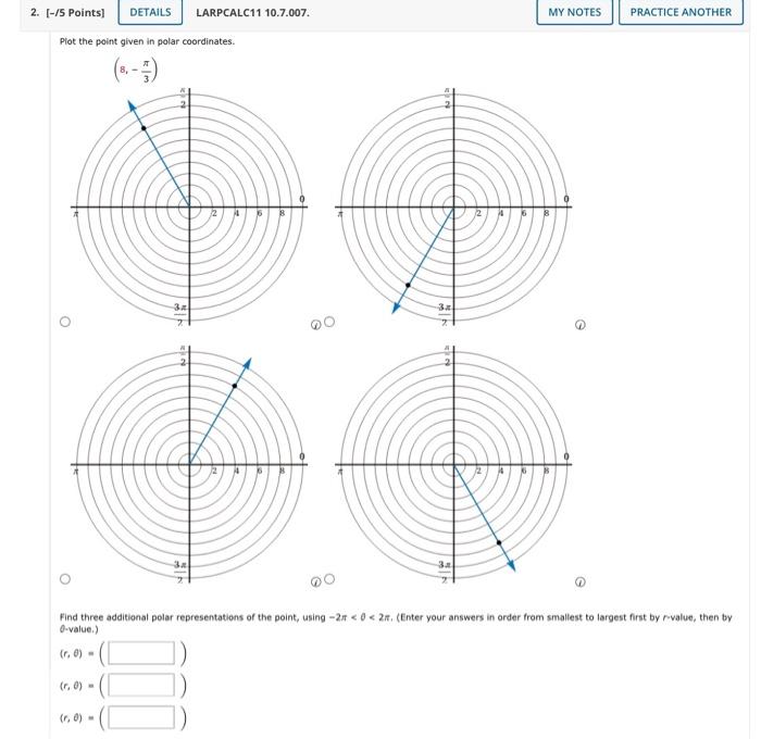 Solved Plot the point given in polar coordinates. (8,−3π) D′ | Chegg.com
