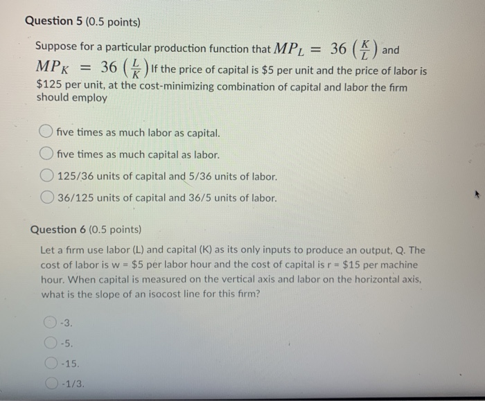 Solved = Question 5 (0.5 points) Suppose for a particular | Chegg.com