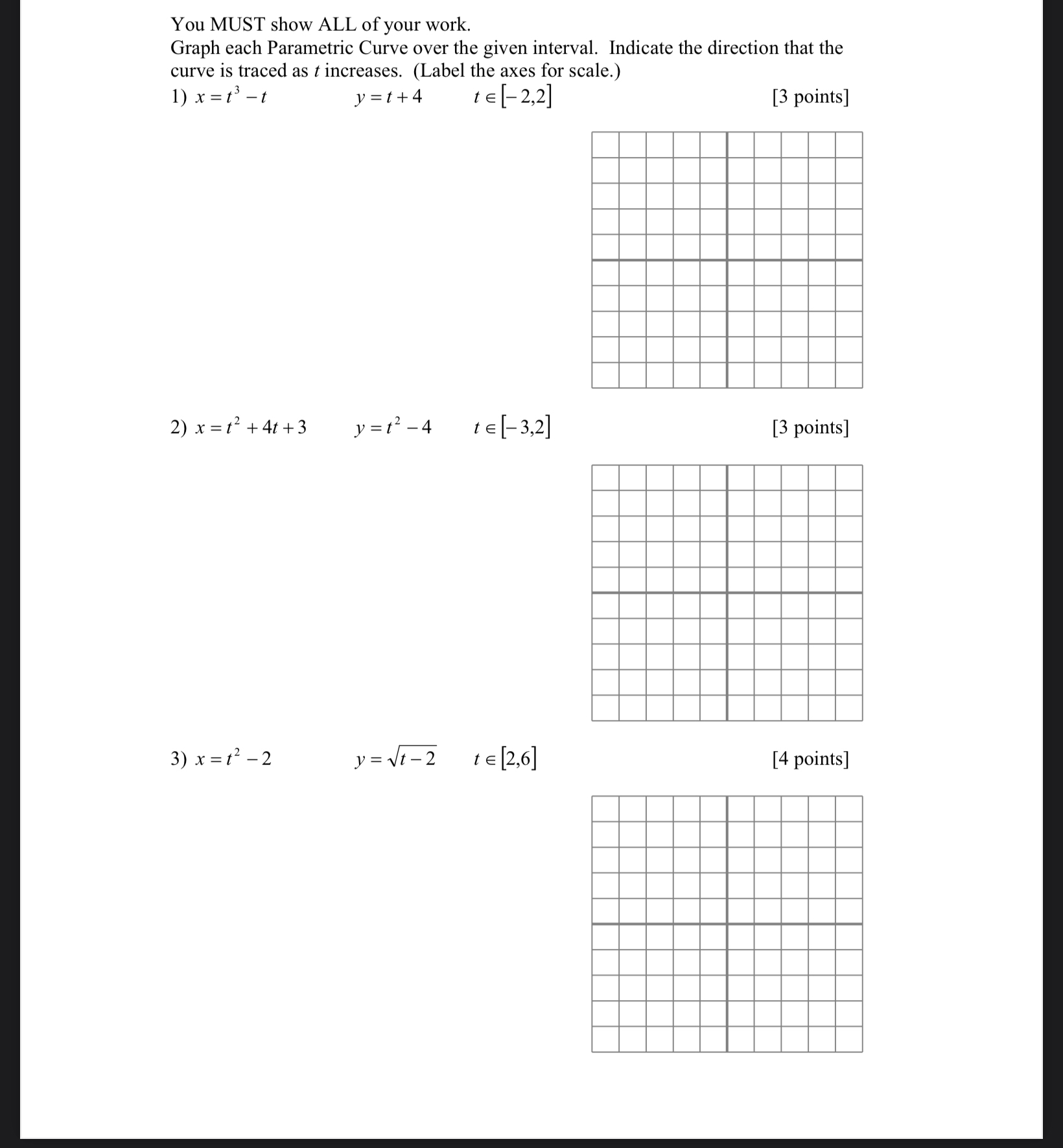 Solved You MUST show ALL of your work.Graph each Parametric | Chegg.com