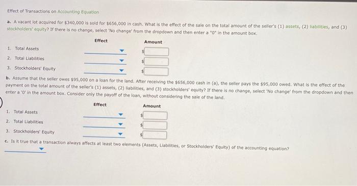 Solved Effect of Transactions on Accounting Equation a. A | Chegg.com