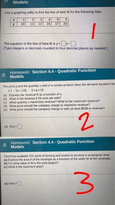 Solved - Models Use a graphing utility to find the line of | Chegg.com