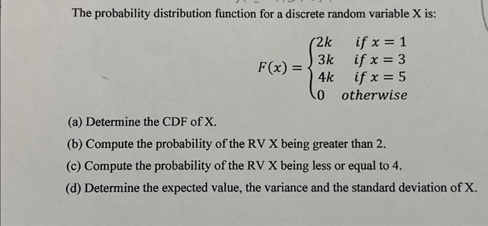 Solved The probability distribution function for a discrete | Chegg.com