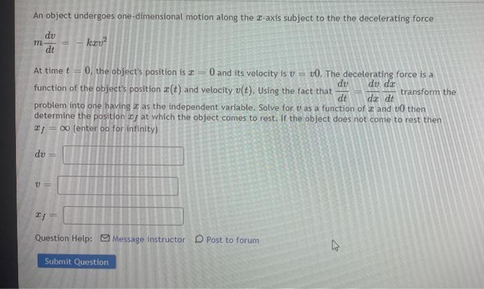 Solved An Object Undergoes One-dimensional Motion Along The | Chegg.com