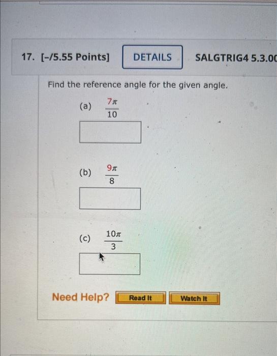 Solved Find the reference angle for the given angle. (a) | Chegg.com