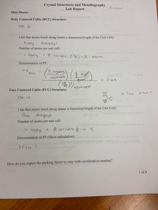 Solved Crystal Structures and Metallography Lab Report ,