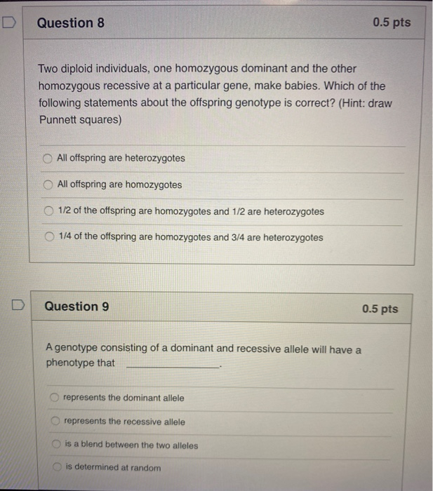 Solved Question 8 0.5 pts Two diploid individuals, one | Chegg.com