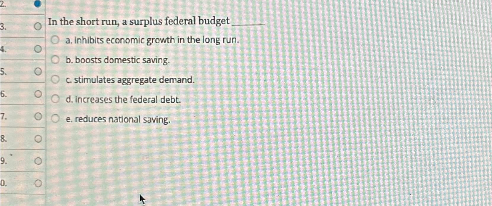 Solved In the short run, a surplus federal budgeta. | Chegg.com