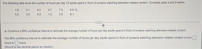 Solved The following data show the number of hours per day | Chegg.com