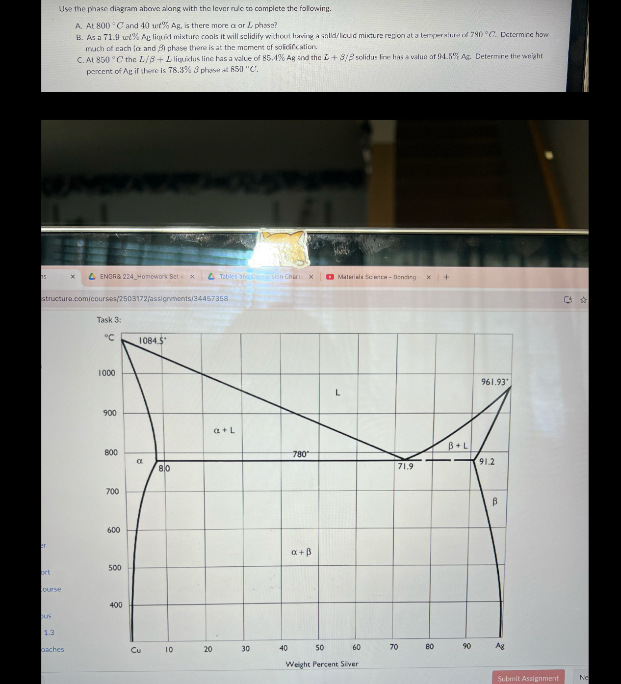 Solved Use the phase diagram above along with the lever rule | Chegg.com
