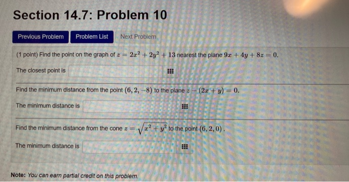 Solved Section 14.7: Problem 10 Previous Problem Problem | Chegg.com