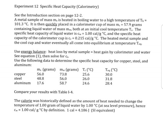 Solved How do I determine the specific heat capacity of | Chegg.com