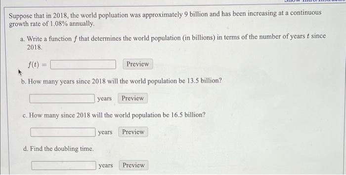 Solved Suppose that in 2018, the world popluation was | Chegg.com