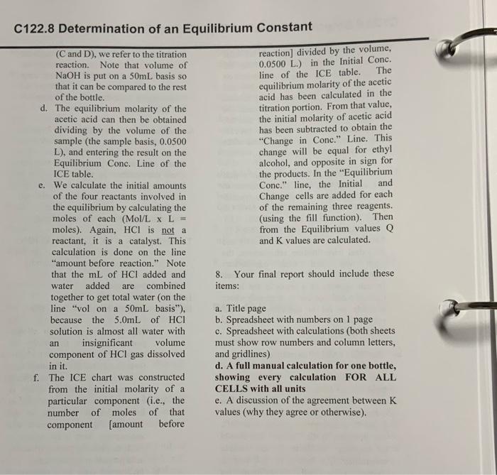 Solved C122.8 Determination Of An Equilibrium Constant | Chegg.com