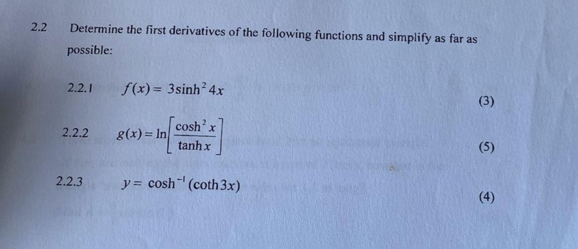 Solved 2.2 ﻿Determine the first derivatives of the following | Chegg.com
