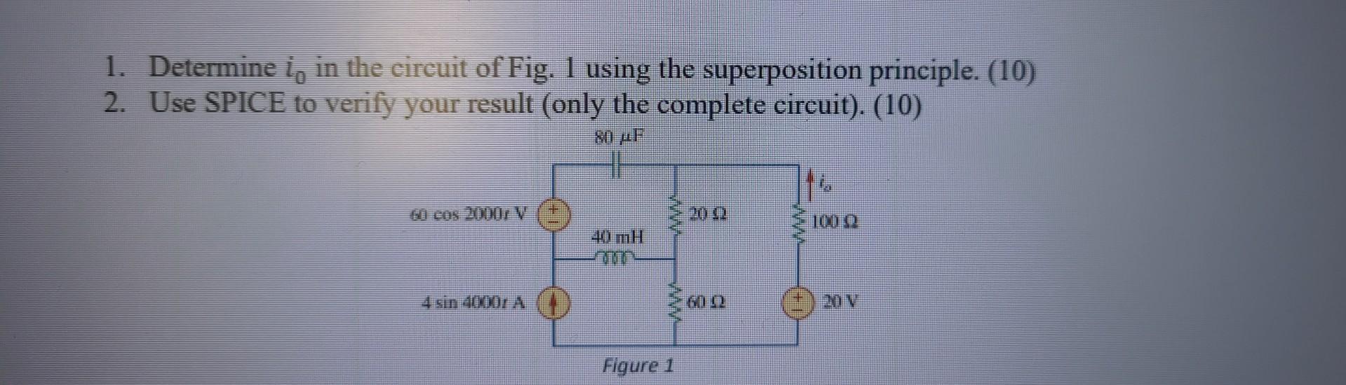 Solved 1. Determine i0 in the circuit of Fig. 1 using the | Chegg.com