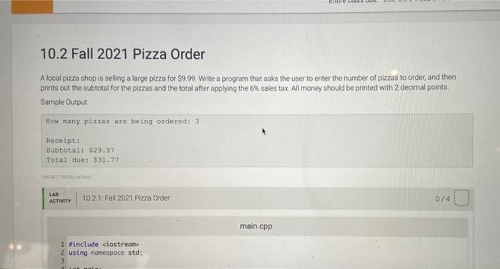 Solved CHE LOS 10.2 Fall 2021 Pizza Order A local pizza shop | Chegg.com