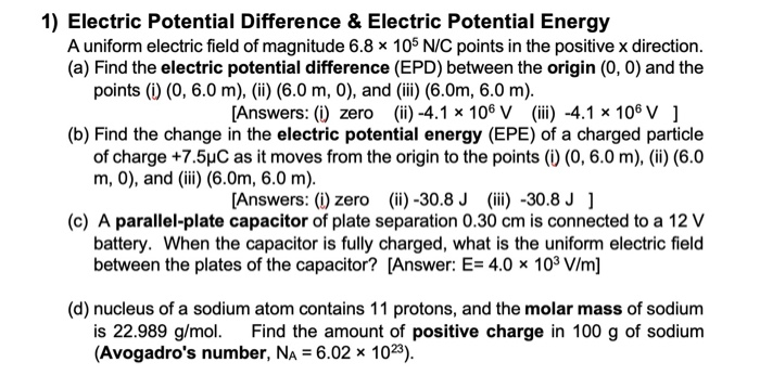 Solved 1) Electric Potential Difference & Electric Potential | Chegg.com
