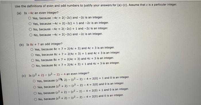 Solved Use the definitions of even and odd numbers to | Chegg.com