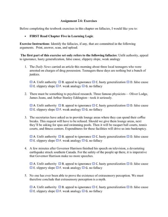 Assignment 2.6: Exercises Before completing the | Chegg.com