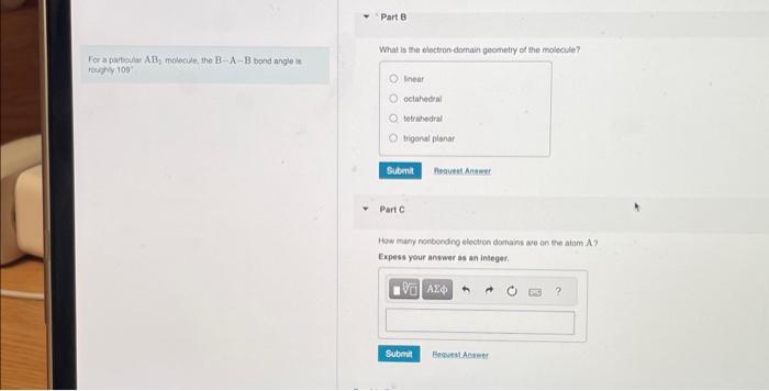 Solved For a particular AB2 molecule, the B-A-B bond angle | Chegg.com