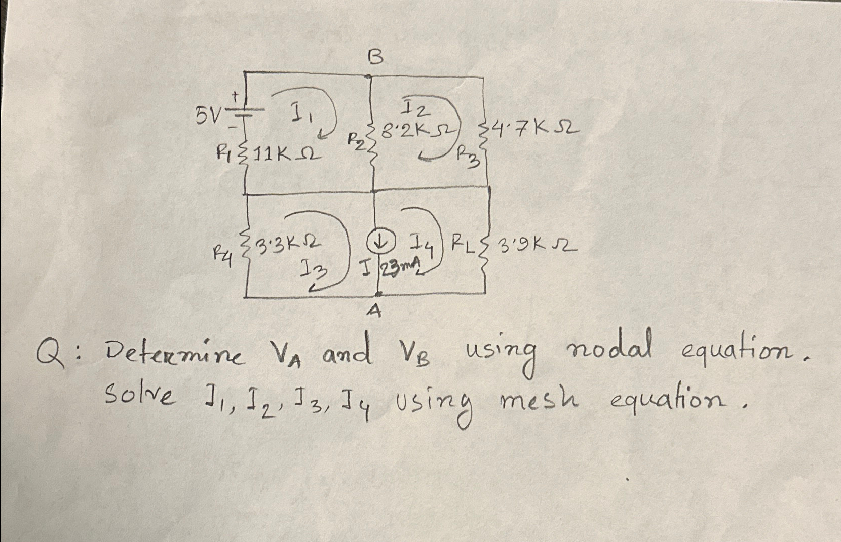 Solved Q: Determine VA ﻿and VB ﻿using nodal equation. solve | Chegg.com