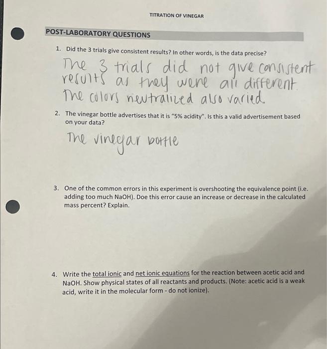 Solved 10. Use the buret card to read and record the initial