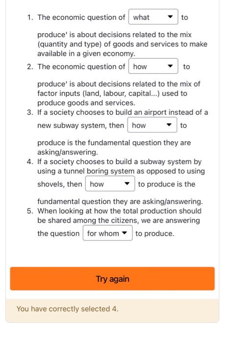 Solved 1. The economic question of to produce' is about | Chegg.com