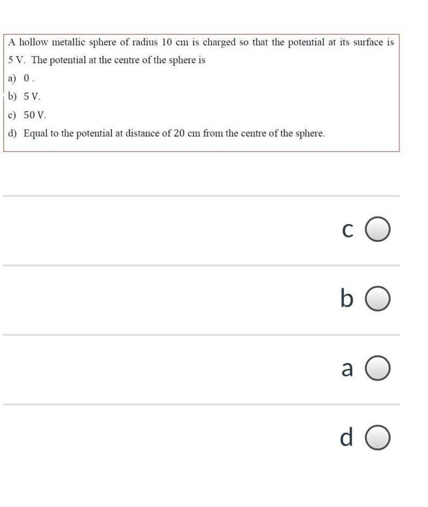 Solved A Hollow Metallic Sphere Of Radius 10 Cm Is Charged | Chegg.com